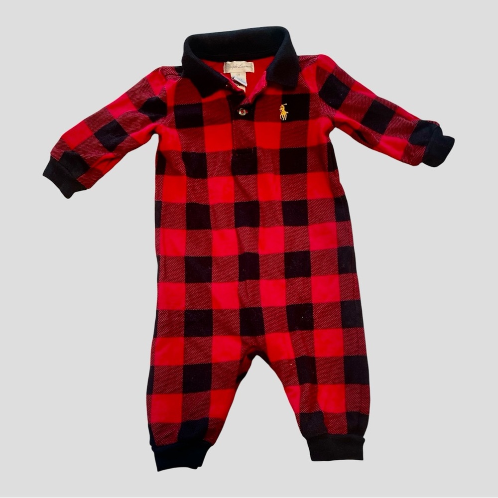 Polo Ralph Lauren Baby Boys Buffalo Check Cotton Mesh Polo Onesie